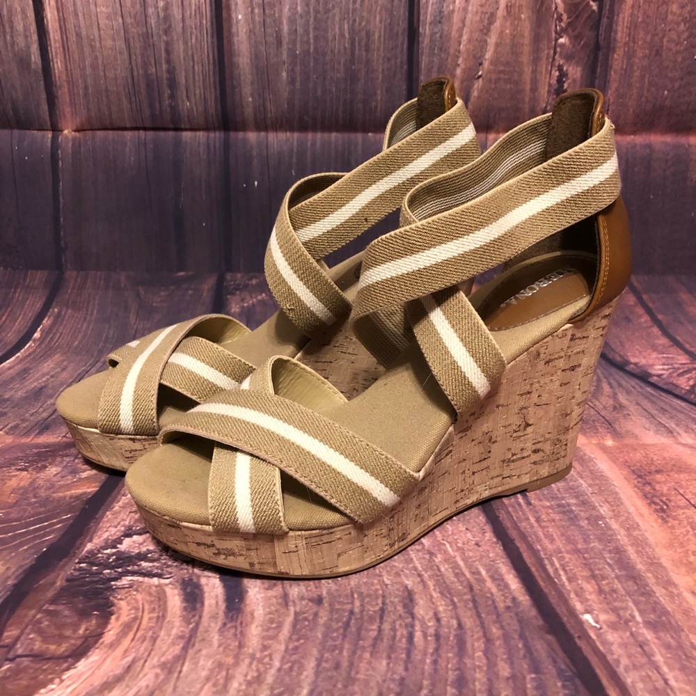 Tan and Brown Wedge Sandals